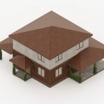 Проект двухэтажного дома из СИП панелей с просторной террасой и навесом для автомобиля